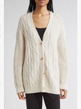 Vince wool and cashmere Cable Knit Button-Front Cardigan Sz L